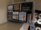 box of misc. DVDs, CDs