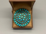 Turquoise and sterling silver cluster pin