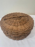 Lidded sweet grass sewing basket