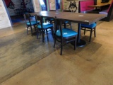 teal and wood table chairs