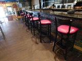 fuchsia and wood bar stools
