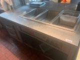 10' stainless prep station w/ 3 warmers and 2 soup warmers, 2 warming lamps and warming drawers