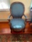 Blue patterned upholstered and carved wood parlor chair