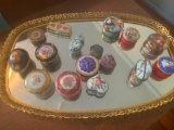 Seventeen Misc Pillboxes with Glass tray