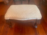 Upholstered top and carved wood footstool (Made in Italy)