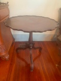 Antique pie crust border dark wood tea table 28