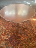 Antique pie crust border tilt-top dark wood tea table table 26