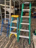Lot of 3 Ladders: 6' (green), 4 ' (yellow), step ladder