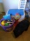 Lot of Misc toys, toy box, Gumball Machine filled with super balls and bear footstool