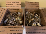 Misc lot of silverware, mostly forks and spoons (believed to be silver plated)
