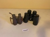 Binoculars: 1 antique Stanley London 1907 binoculars, 1 Sears binocular, AIM large binocular&acces.