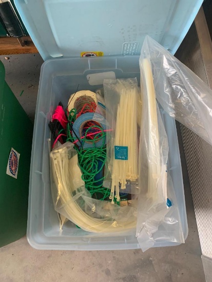 Box of misc ropes, tape and zip ties