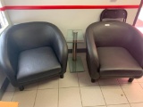 Two black side chairs & glass top table