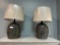 Two Grey Ceramic Basket Table Lamps