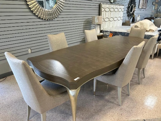Compositions Dining Table including Two Leaves and Six Upholstered Chairs 118" x 45" (Leaves in)