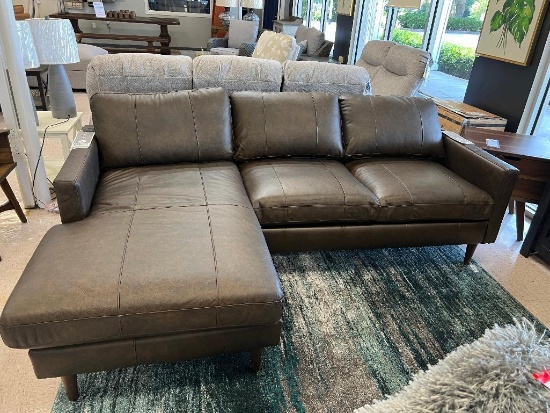 Trafton Sofa Chaise Brown Leather w/USB chargers