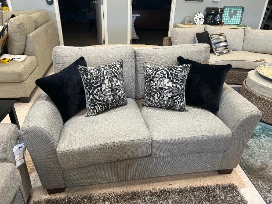 Warm Grey Loveseat w/decorative pillows