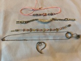 Misc. Lot of Jewelry with Grandmother bracelet (one bracelet is missing a faux stone)