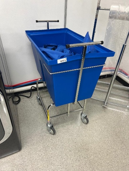 Rolling Blue Plastic Laundry Bin