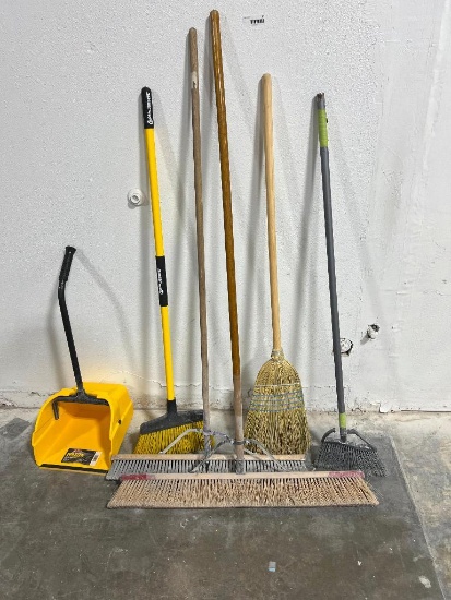 Lot of Brooms and Dust Pan