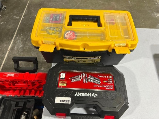 Tool Box & tools, Huskey 75-Piece Mechanics Tool Set, and Versa Stack Rolling Tool Box & Tools