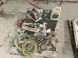 Pallet of Misc. Items (toolbox, cords, hose, spray paint)