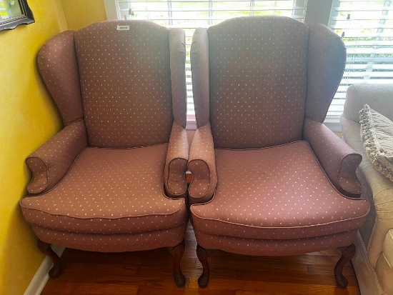 Two high back upholstered side chairs