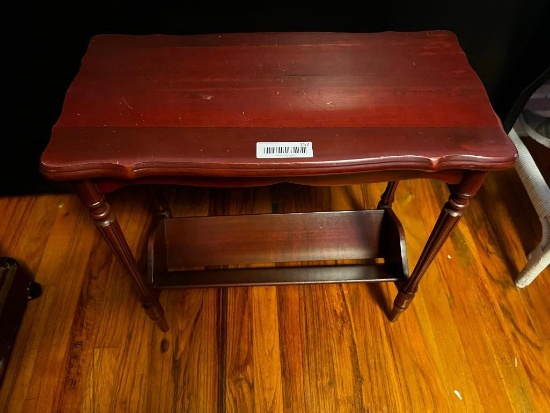 Dark wood small end table with magazine rack