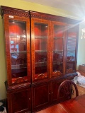 Couneill glass front china cabinet with inlaid wood