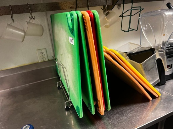 (8) commerical cutting boards & stand