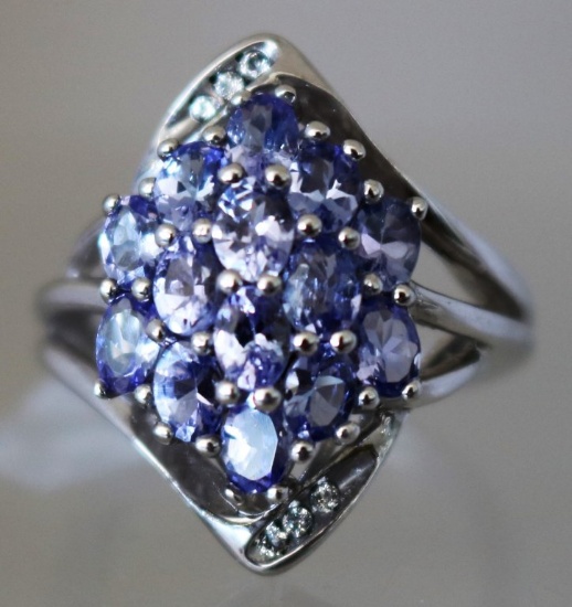 Genuine Tanzanite and Diamond Estate Ring