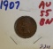 1907 Indian Cent AU55 BN