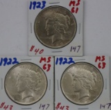 2-1922 MS63 & 1-1923 MS61  Peace Dollars