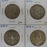 4 Silver US Franklin Half Dollars