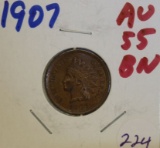 1907 Indian Cent AU55 BN