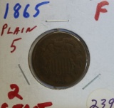 1865 Plain 5 Two Cent Fine