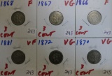 Six U.S. 3¢ Coins