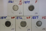 Five Liberty Seated Dimes