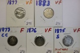 Five Liberty Seated Dimes