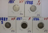 Five Liberty Seated Dimes