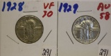 Two Type 2 Standing Liberty Quarters