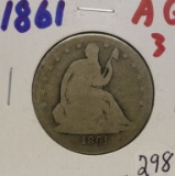 1861 Liberty Seated Half Dollar About Good 3