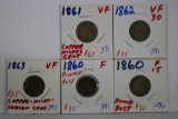 Five Copper Nickel Indian Cents