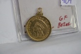 1855 Counterfeit $3 Gold in Gold Filled Bezel