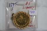 1885-S $5 Gold Liberty in 14kt Gold Bezel