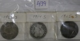 3 US Silver Barber Half Dollars