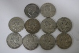 10 Silver US Franklin Half Dollar Coins