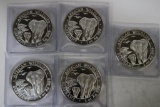5 Silver 2015 Somalia African Wildlife Elephant 1oz Coins