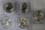 5 2015 Silver Canada Maple Leaf Coins $5 1oz