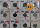 12 Shield Nickels, 1-2? & 1 Large Cent